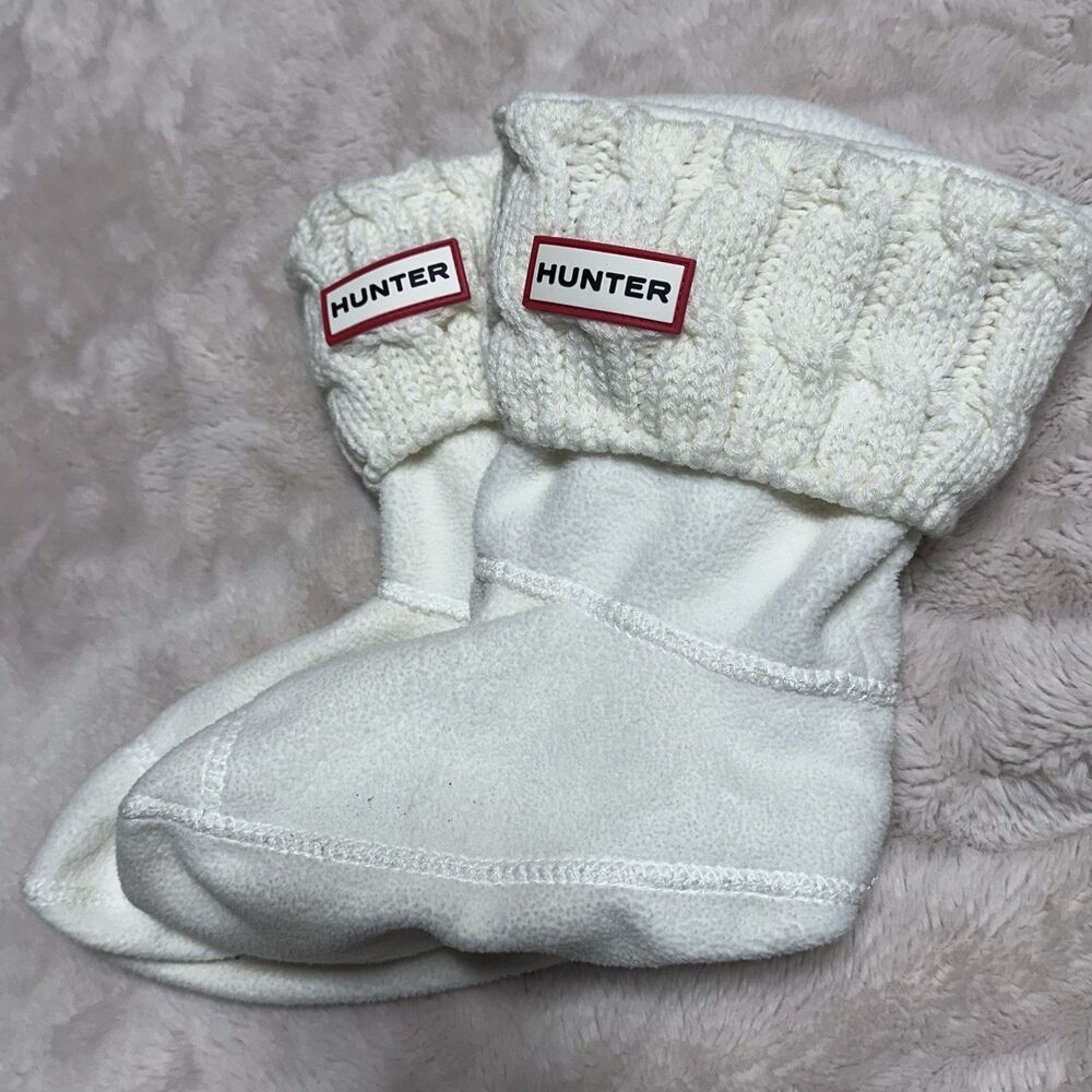 Hunter Short Cable Knit Foldover Boot Socks Cream White Fleece Medium WAS1018AAB